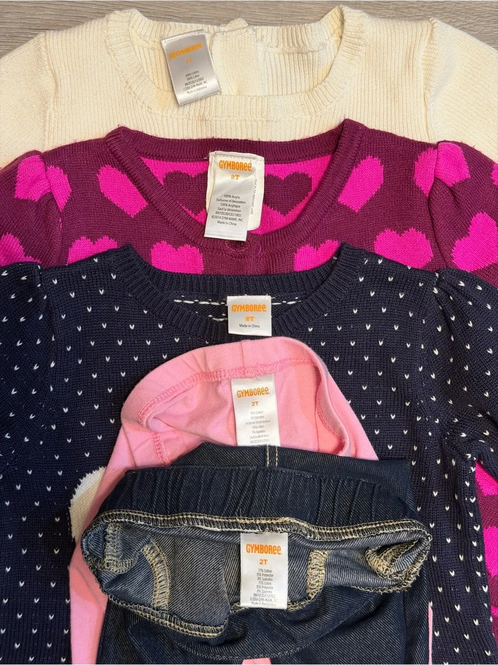 Gymboree 2T Girls Coordinated Sets Sweater Dress Pink, Purple & Green Hearts